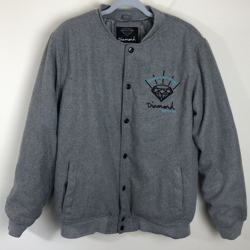 Vintage Diamond Supply Co. Bomber Jacket Mens Large Gray Skateboarding